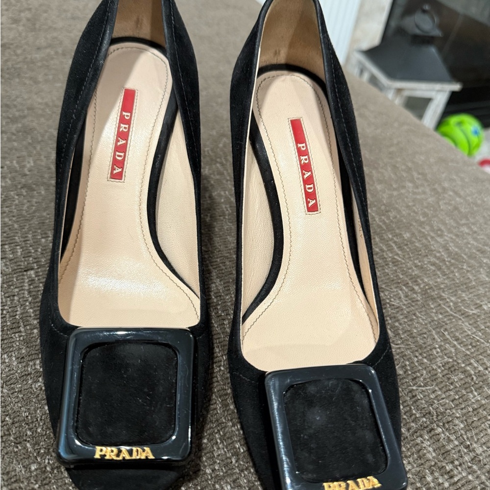 Prada Black Square-Toe Heels